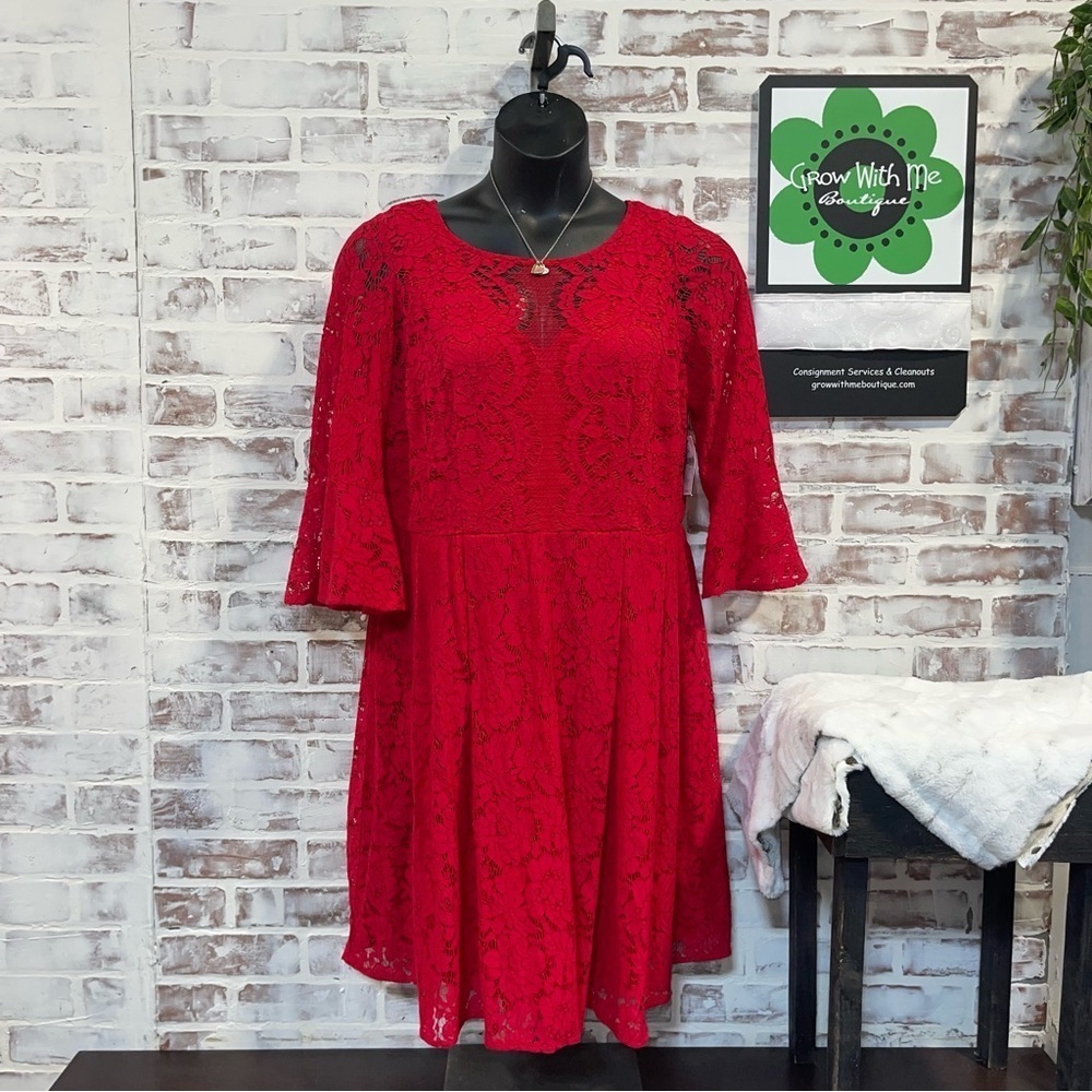 Lane Bryant Vibrant Red Lace Dress Womens plus size 18W